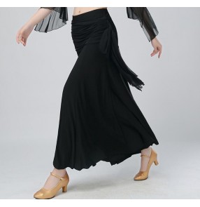 Black wide leg loose fashion long length women's ladies female competition stage performance latin ballroom tango dance swing pants trousers 